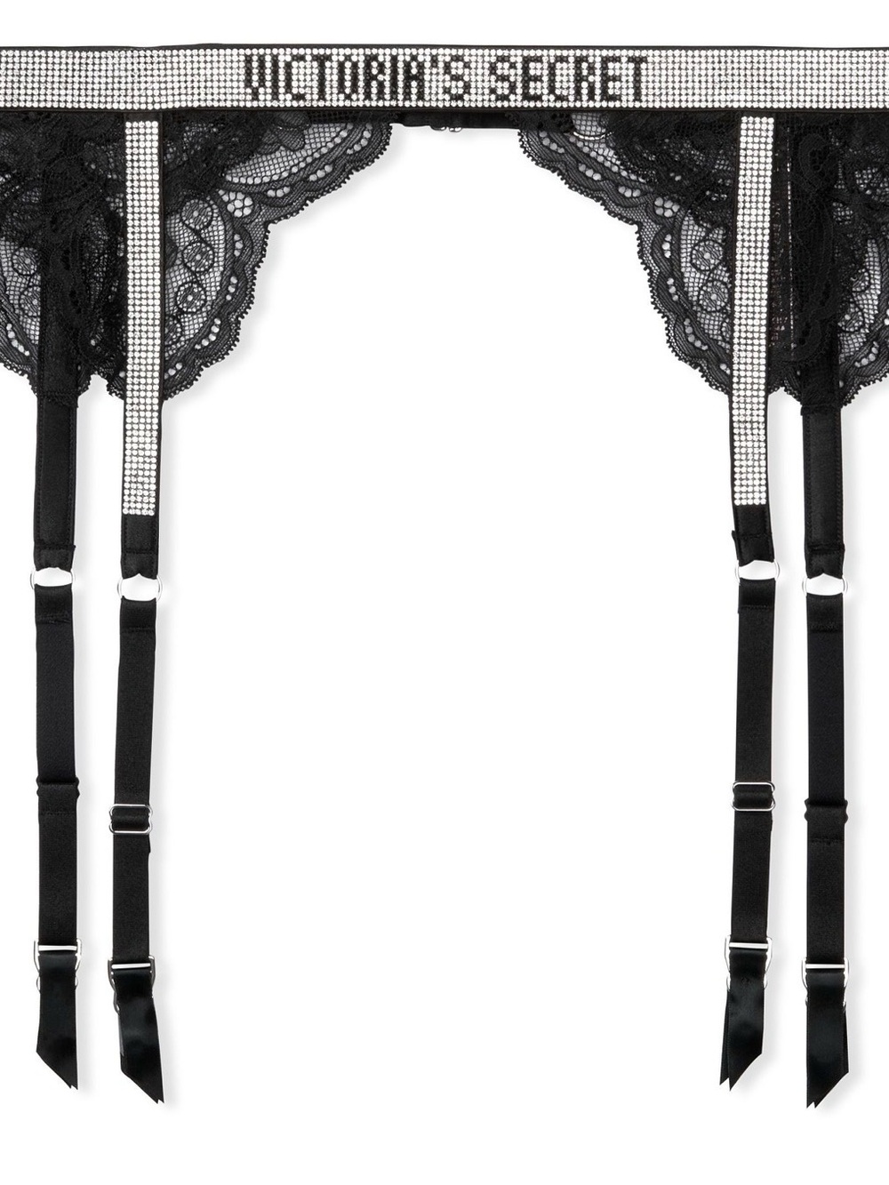 Victoria's Secret Black Lace Rhinestone-Trim Garter Belt